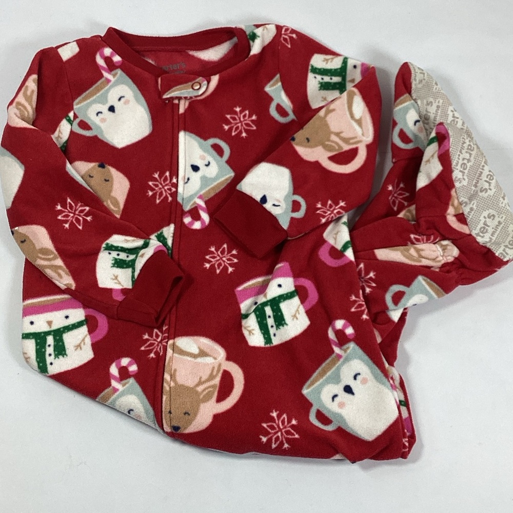 Carters Winter Footed Pajamas Size 2T Snowman Snowflake Hot Cocoa